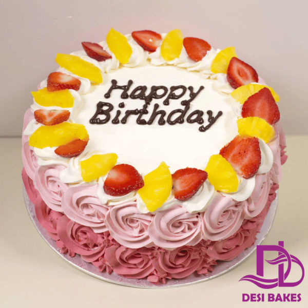 Desi Pink And White Birthday Cake