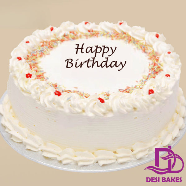 Desi White Birthday Cake