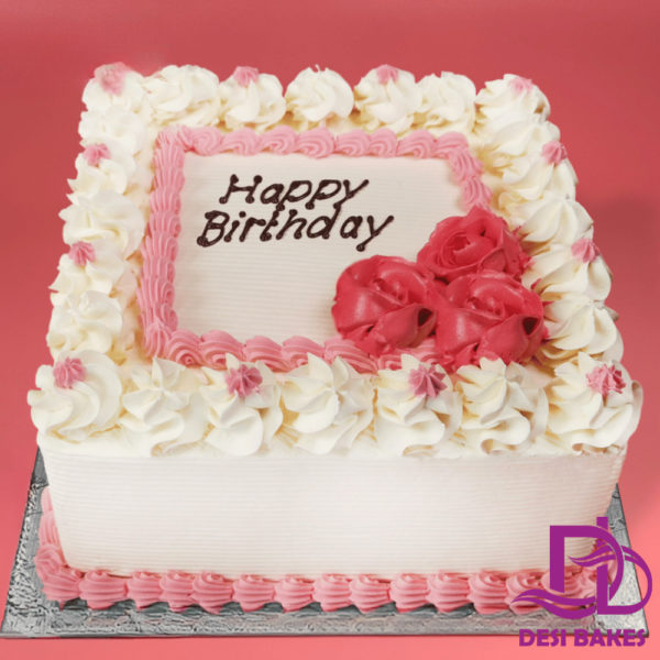 Desi Red Flowers Pink Birthday Cake