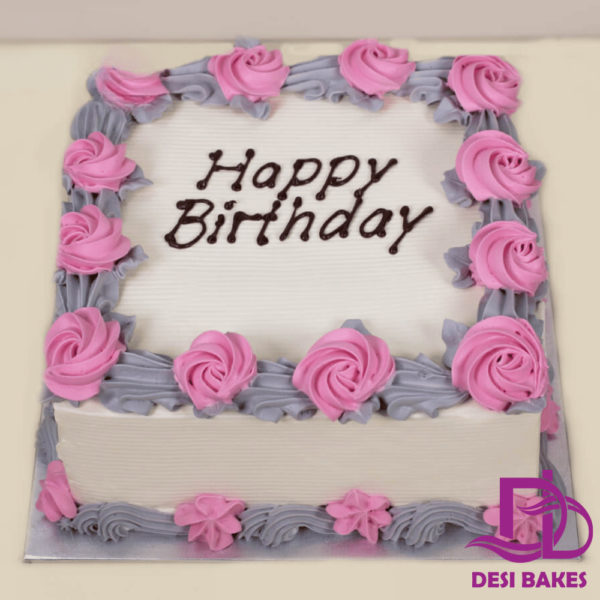 Desi Pink And Grey Birthday Cake
