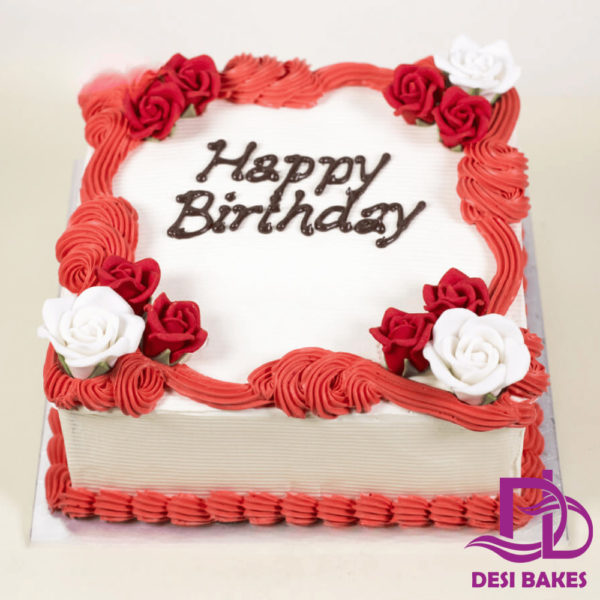 Desi Red And White Flowers Birthday Cake