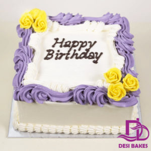 Desi Purple And Yellow Flowers Birthday Cake